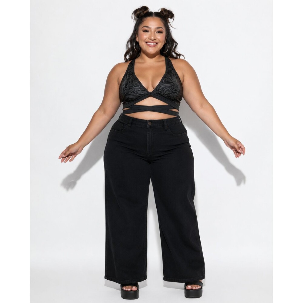Rolita Couture Halter Wrap Rave Top Womens Plus Size Sleeveless Black Marble NWT - Picture 1 of 12